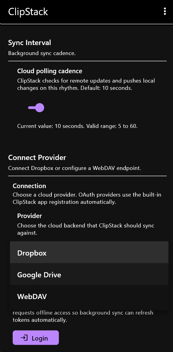 Cloud sync settings