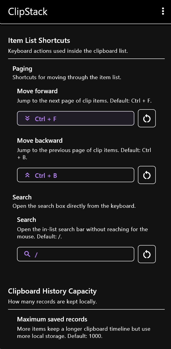 Preferences window